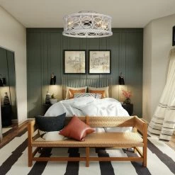 20" Vintage Cream White Caged Light Ceiling Fan, Flush Mount Drum Shaped Classic Ceiling Fan For Bedroom -Bedroom Furniture Shop 2022 Low Profile Vantage Cream White Caged Light With Ceiling Fan2C Flush Mount Drum Shaped Ceiling Fan2C Remote Control 4