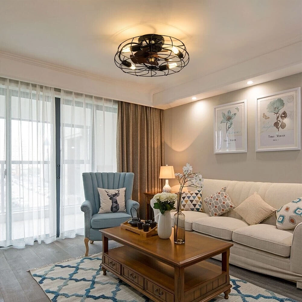 20" Retro Bedroom Ceiling Fan Light 3-Speed Flush Mount W/ Remote - 20" X 8.2" 4 20" Retro Bedroom Ceiling Fan Light 3-Speed Flush Mount W/ Remote - 20" X 8.2" - Image 2