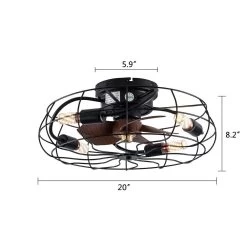 20" Retro Bedroom Ceiling Fan Light 3-Speed Flush Mount W/ Remote - 20" X 8.2"