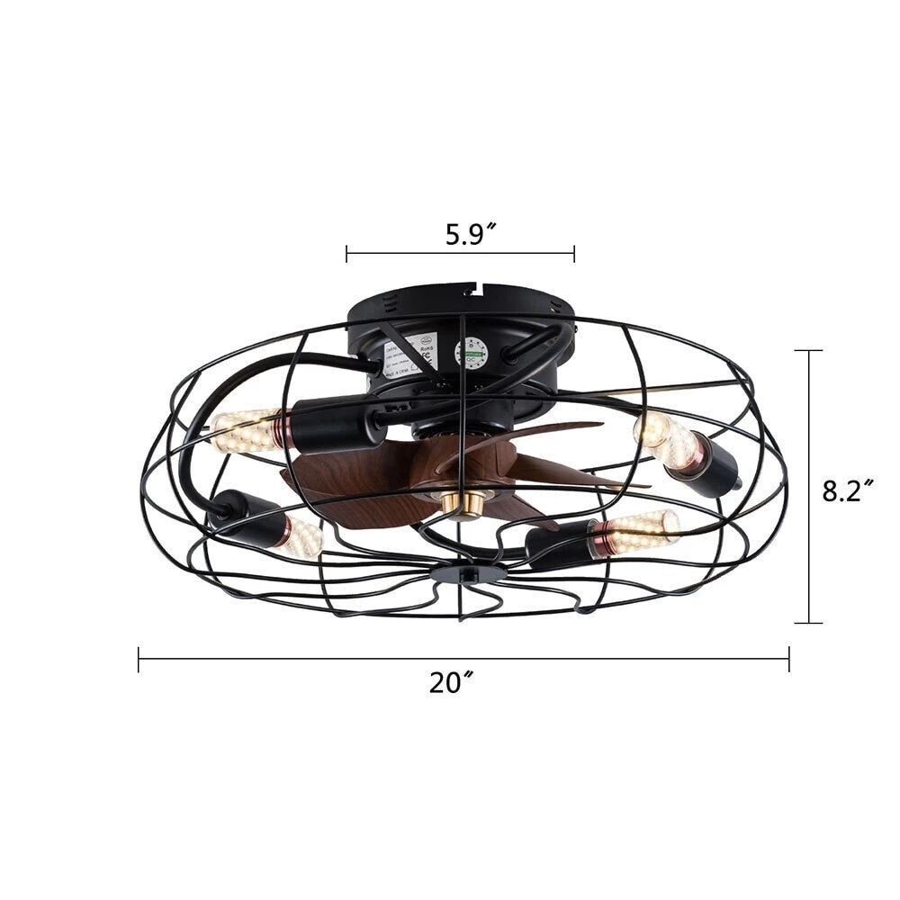 20" Retro Bedroom Ceiling Fan Light 3-Speed Flush Mount W/ Remote - 20" X 8.2" 3 20" Retro Bedroom Ceiling Fan Light 3-Speed Flush Mount W/ Remote - 20" X 8.2"