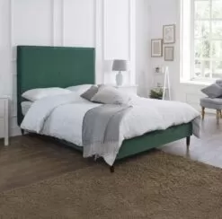 Emerald Green Plush Upholstered Bed Frame