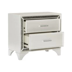Glamourous Bedroom 1pc Nightstand Pearl White Metallic Finish Silver Glitter Trim Wooden Furniture White -Bedroom Furniture Shop 212ab708efbf4cb599e9ac85ec37e916