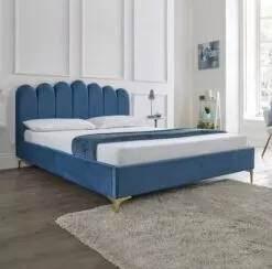 Anna Plush Blue Teal Upholstered Bed Frame