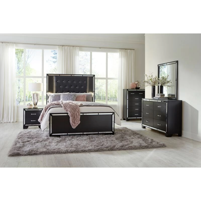 Beautiful Bedroom Furniture 1pc Nightstand With 2x Drawers Textural Panels Chrome Finish Handles Glamorous Style Wooden Furniture 9 Beautiful Bedroom Furniture 1pc Nightstand With 2x Drawers Textural Panels Chrome Finish Handles Glamorous Style Wooden Furniture - Image 7