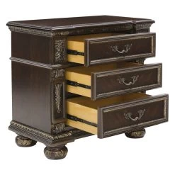 Traditional Design Dark Cherry Finish With Gold Tipping 1pc Nightstand Of 3x Drawers Formal Style Bedroom Furniture -Bedroom Furniture Shop 227c8feae872445392aeae77683f84c7