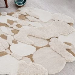 Extra 10% OFF 3' X 3' Modern Tufted 3D Beige Wool Area Rug Living Room & Bedroom Decorative Carpet -Bedroom Furniture Shop 234218d8a1bf337f66ab24156937782d