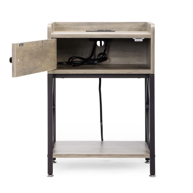 Set Of 2 Wood Nightstand, Farmhouse End Table With Charging Station, USB Ports, Cabinet, And Shelf, Sofa Bedside Table For Bedroom Living Room, Adjustable Foot Pads, Rustic Gray Gray 9 Set Of 2 Wood Nightstand, Farmhouse End Table With Charging Station, USB Ports, Cabinet, And Shelf, Sofa Bedside Table For Bedroom Living Room, Adjustable Foot Pads, Rustic Gray Gray - Image 7