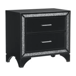Glamorous Pearl Black Metallic Finish 1pc Nightstand Of 2x Drawers Faux Crystal Handles Modern Bedroom Wooden Furniture Black