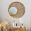 27.6" Boho Round Natural Wood & Rattan Wall Mirror Decor Art For Living Room Bedroom -Bedroom Furniture Shop 2517f2ee7fdda48c18b579314116b728