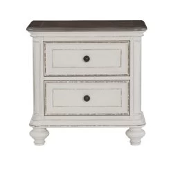 Antique White And Brown-Gray Finish 1pc Nightstand Of Drawers Black Knobs Traditional Design Bedroom Furniture -Bedroom Furniture Shop 3016fa8ea03e4946bc1f146051dfe0c3