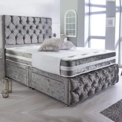 Crushed Velvet Divan Set + Pocket 1550 Spring Memory Mattress + Matching Footboard & Headboard