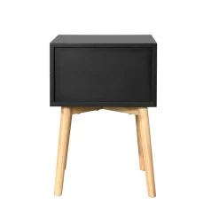 Side Table, Bedside Table With 2 Drawers And Rubber Wood Legs, Mid-Century Modern Storage Cabinet For Bedroom Living Room, Black Black -Bedroom Furniture Shop 3667d677f5ac4286aa3ad33288eed1aa