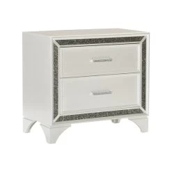 Glamourous Bedroom 1pc Nightstand Pearl White Metallic Finish Silver Glitter Trim Wooden Furniture White -Bedroom Furniture Shop 37342c38d149466d919232c93b6f3438