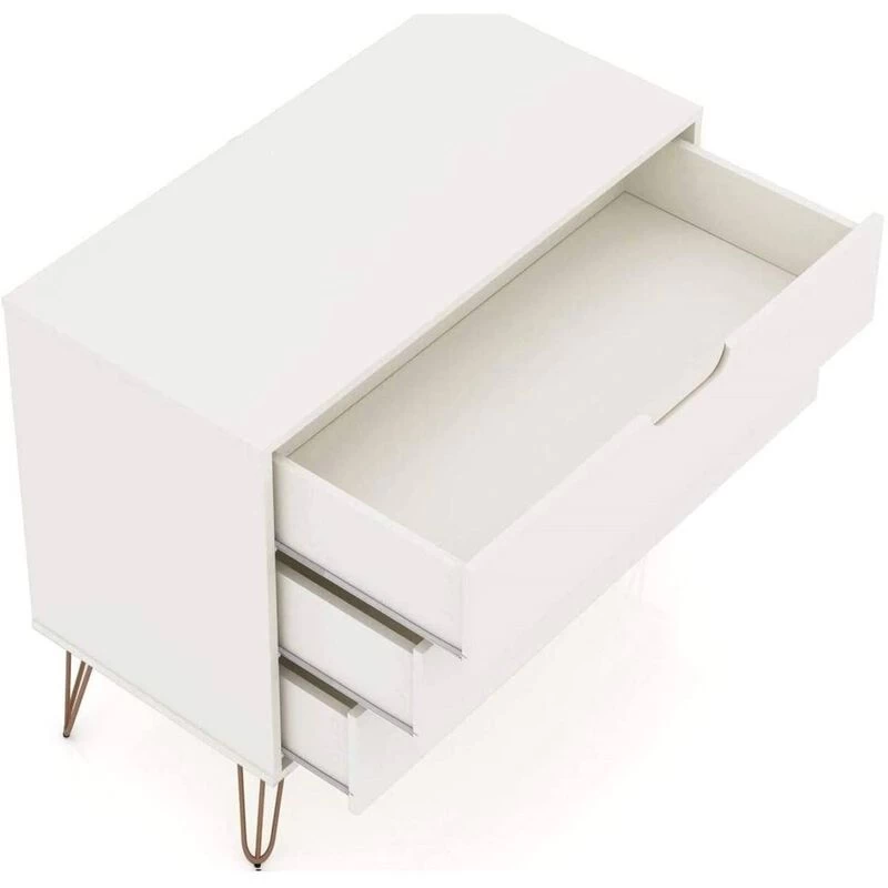 QuikFurn Modern Scandinavian Style Bedroom 3-Drawer Dresser In Off-White Finish Off White 5 QuikFurn Modern Scandinavian Style Bedroom 3-Drawer Dresser In Off-White Finish Off White - Image 3