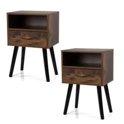 Set Of 2 Mid Century Nightstand, Side Table With Drawer And Shelf, End Table For Living Room Bedroom, Rustic Brown Brown -Bedroom Furniture Shop 3b883c3ce1804833adb81d5de70f18d6