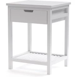 Nightstand, Bedside Table With Drawer, Square End Table, Bamboo Side Table For Bedroom, Living Room, Small Space, Modern Night Stand With Open Shelf, Set Of 1, White -Bedroom Furniture Shop 3dd6869ec6c248159389defdf7914297