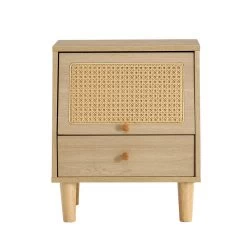 Modern Simple Storage Cabinet MDF Board Bedside Cabinet Japanese Rattan Bedside Cabinet Small Household Furniture Bedside Table.Applicable To Dressing Table In Bedroom, Porch, Living Room.2 Drawers Natural