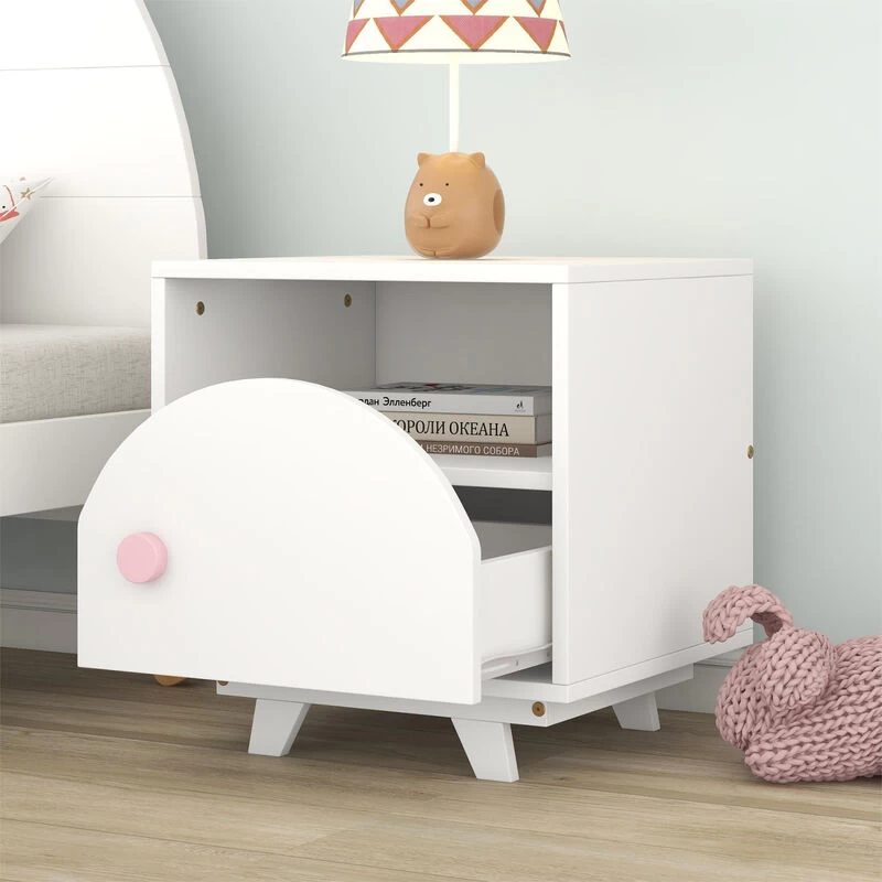Wooden Nightstand With A Drawer And An Open Storage, End Table For Bedroom White 4 Wooden Nightstand With A Drawer And An Open Storage, End Table For Bedroom White - Image 2