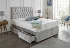 Divan Set Upholstered In Crushed Velvet Material – Matching Headboard & Choice Of Mattress