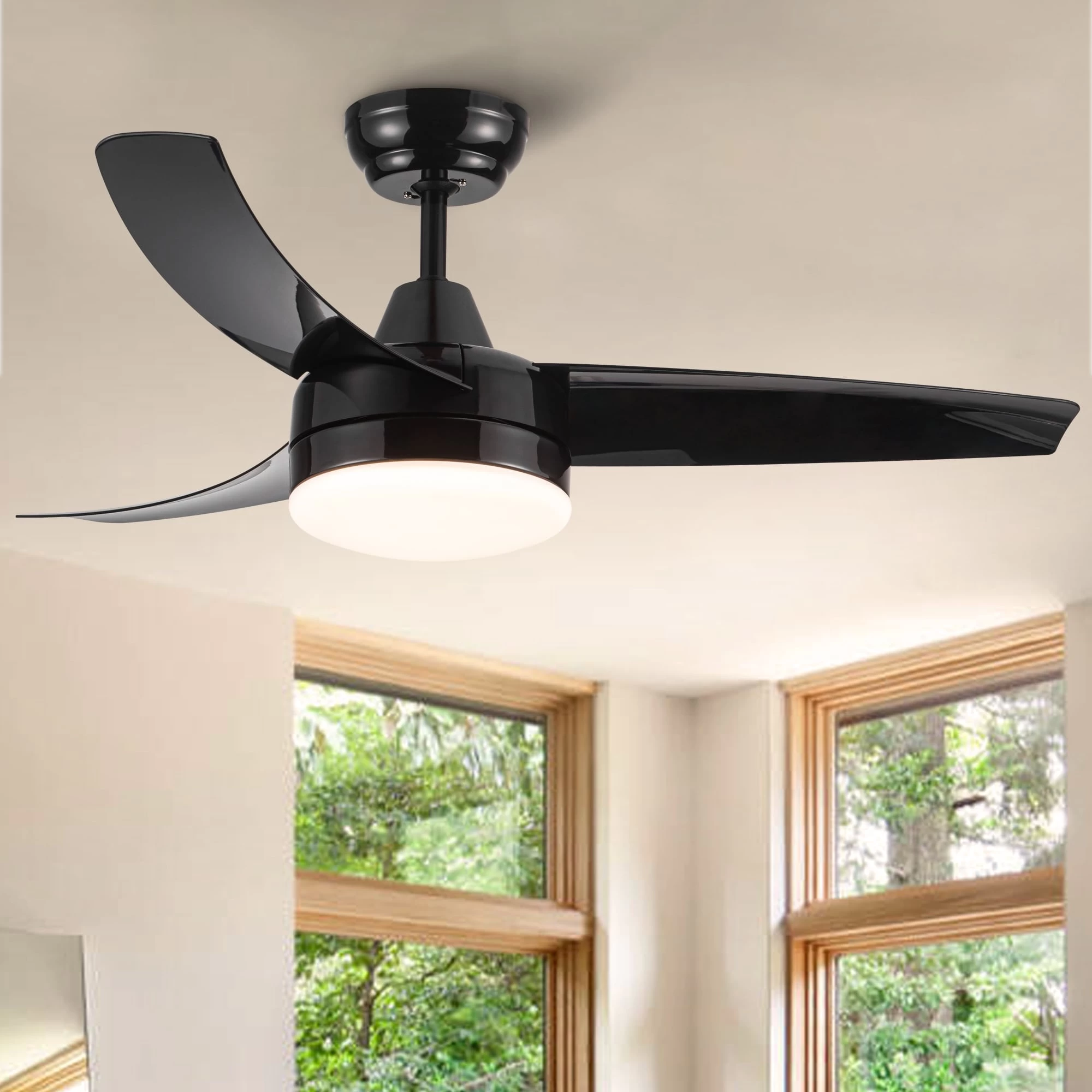 42" Large Air Volume Ceiling Fan With Remote Control & Integrated LED Light, Ceiling Fan For Kitchen Bedroom Dining Room-Black 4 42" Large Air Volume Ceiling Fan With Remote Control & Integrated LED Light, Ceiling Fan For Kitchen Bedroom Dining Room-Black - Image 2