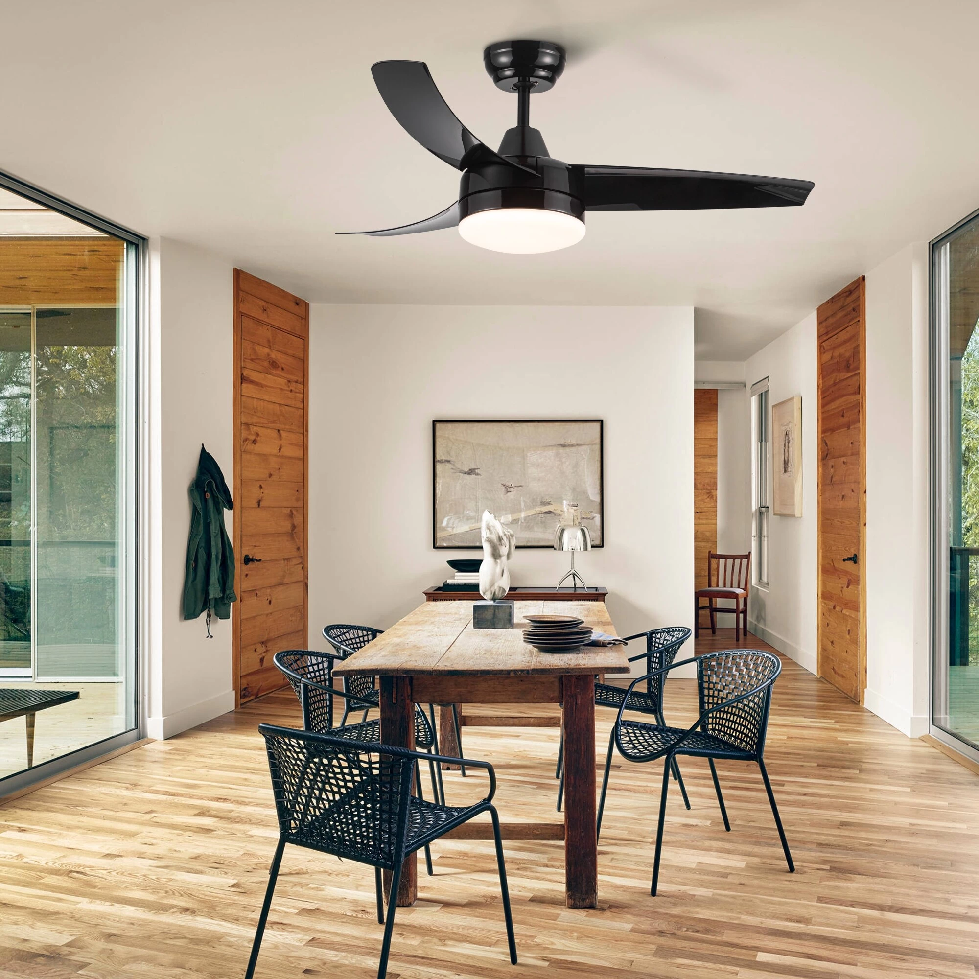 42" Large Air Volume Ceiling Fan With Remote Control & Integrated LED Light, Ceiling Fan For Kitchen Bedroom Dining Room-Black 7 42" Large Air Volume Ceiling Fan With Remote Control & Integrated LED Light, Ceiling Fan For Kitchen Bedroom Dining Room-Black - Image 5