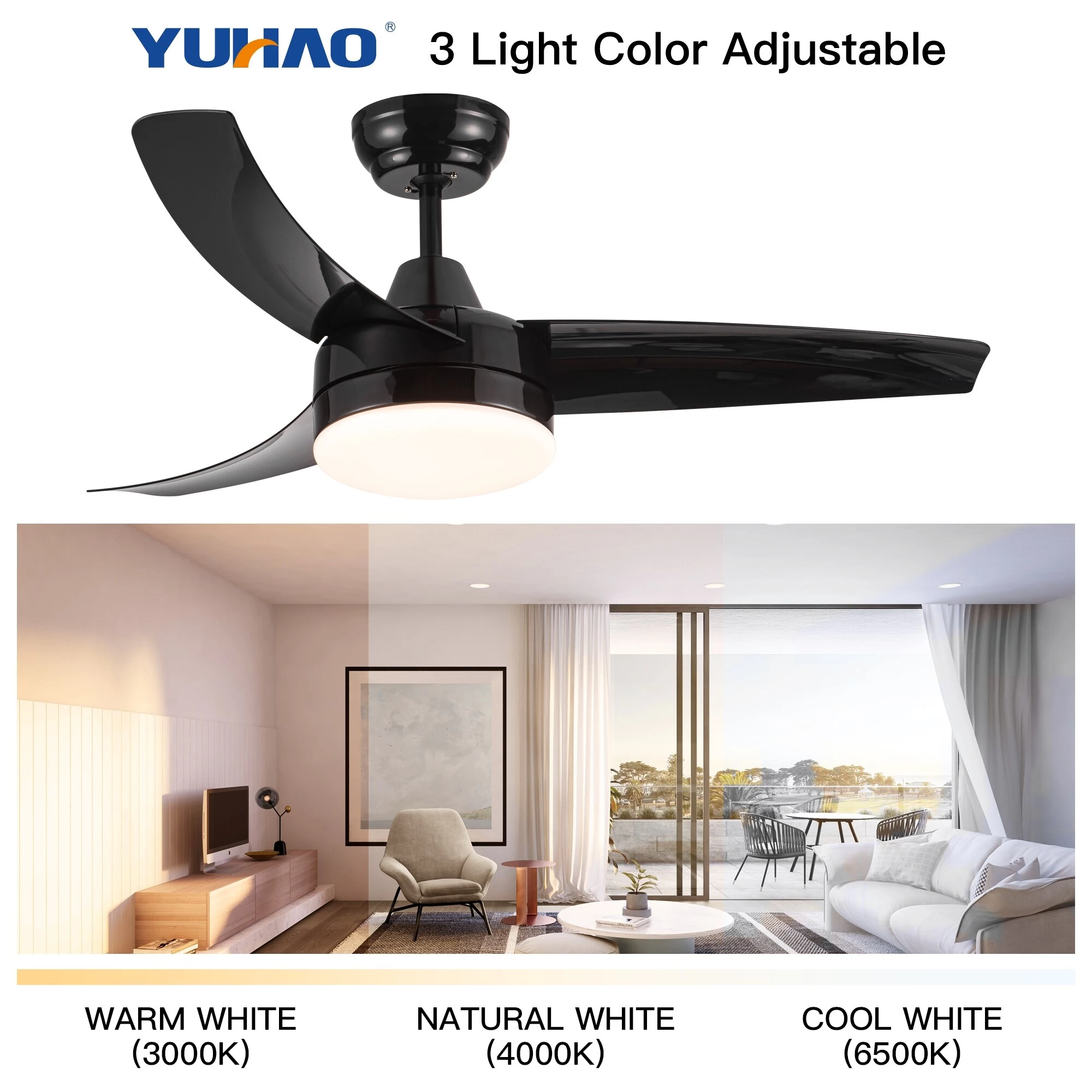 42" Large Air Volume Ceiling Fan With Remote Control & Integrated LED Light, Ceiling Fan For Kitchen Bedroom Dining Room-Black 10 42" Large Air Volume Ceiling Fan With Remote Control & Integrated LED Light, Ceiling Fan For Kitchen Bedroom Dining Room-Black - Image 8