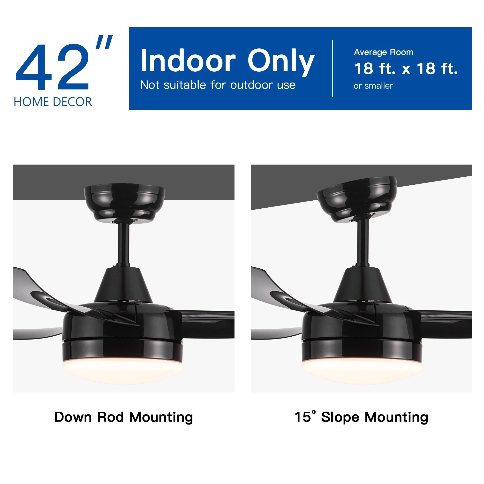 42" Large Air Volume Ceiling Fan With Remote Control & Integrated LED Light, Ceiling Fan For Kitchen Bedroom Dining Room-Black 3 42" Large Air Volume Ceiling Fan With Remote Control & Integrated LED Light, Ceiling Fan For Kitchen Bedroom Dining Room-Black