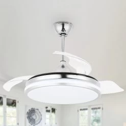 Cusp Barn 42 Inch Retractable Ceiling Fan With Lights And Remote 6 Speeds Noiseless DC Motor Ceiling Light For Bedroom -Bedroom Furniture Shop 422727 Retractable Blades Ceiling Fan with Dimmable LED Light 1