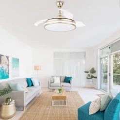 Cusp Barn 42 Inch Retractable Ceiling Fan With Lights And Remote 6 Speeds Noiseless DC Motor Ceiling Light For Bedroom