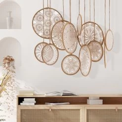 12 Pieces Boho Round Crochet Wall Hanging Decor Art Set For Living Room Bedroom -Bedroom Furniture Shop 439746ff62cb4ed81ff9a58a2d9f70c4