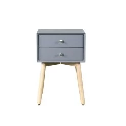 Side Table, Bedside Table With 2 Drawers And Rubber Wood Legs, Mid-Century Modern Storage Cabinet For Bedroom Living Room, Gray Gray -Bedroom Furniture Shop 44ac6f76ce6d4a05b3f339efce480bb7