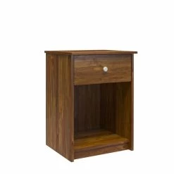 QuikFurn Rusic Brown Oak Farmhouse 1-Drawer Bedroom Nighstand With Open Shelf Rusic Brown Oak