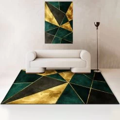 5' X 7' Green&Black&Gold Modern Geometirc Rectangle Indoor Area Rug Living Room&Bedroom -Bedroom Furniture Shop 46846647e36a80cd5ca1abf30eba483c