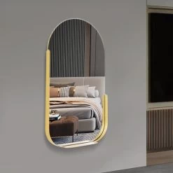 Extra 10% OFF 31.5" Modern Arch Gold Wall Mirror Decor With Storage Shelf Rack Living Room Bedroom