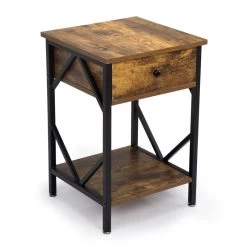 Set Of 2 Nightstand Industrial End Table With Drawer, Storage Shelf And Metal Frame For Living Room, Bedroom, Rustic Brown Black Brown -Bedroom Furniture Shop 4b5fb328483a4ab49534c791ed73e86a