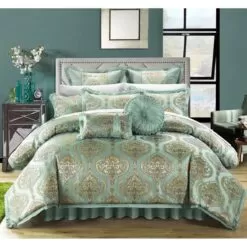 Chic Home Perfect Bonito Jacquard Motif Fabric Complete Master Bedroom Queen Bed Comforter Set 13 Piece