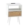 Rattan End Table With Power Outlet & USB Ports , Modern Nightstand With Drawer And Solid Wood Legs, Side Table For Living Roon, Bedroom, White White -Bedroom Furniture Shop 4d613147ef474e70a90d5538988f8e2f