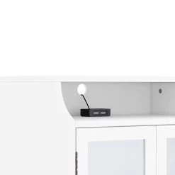 Nightstand With Storage Shelves And Cabinets For Living Room/Bedroom, Glass Door, USB Charging White -Bedroom Furniture Shop 4fba7372336341dcac81b65c365b61b7