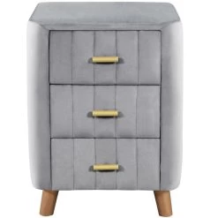Bedroom Upholstered Nightstand With Three Drawers Gray