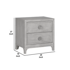 28 Inch Lou Wood 2 Drawer Bedroom Nightstand, Wood Knobs, Washed White- Benzara -Bedroom Furniture Shop 514f620904c54c72bd7f5d3f846fcc3d