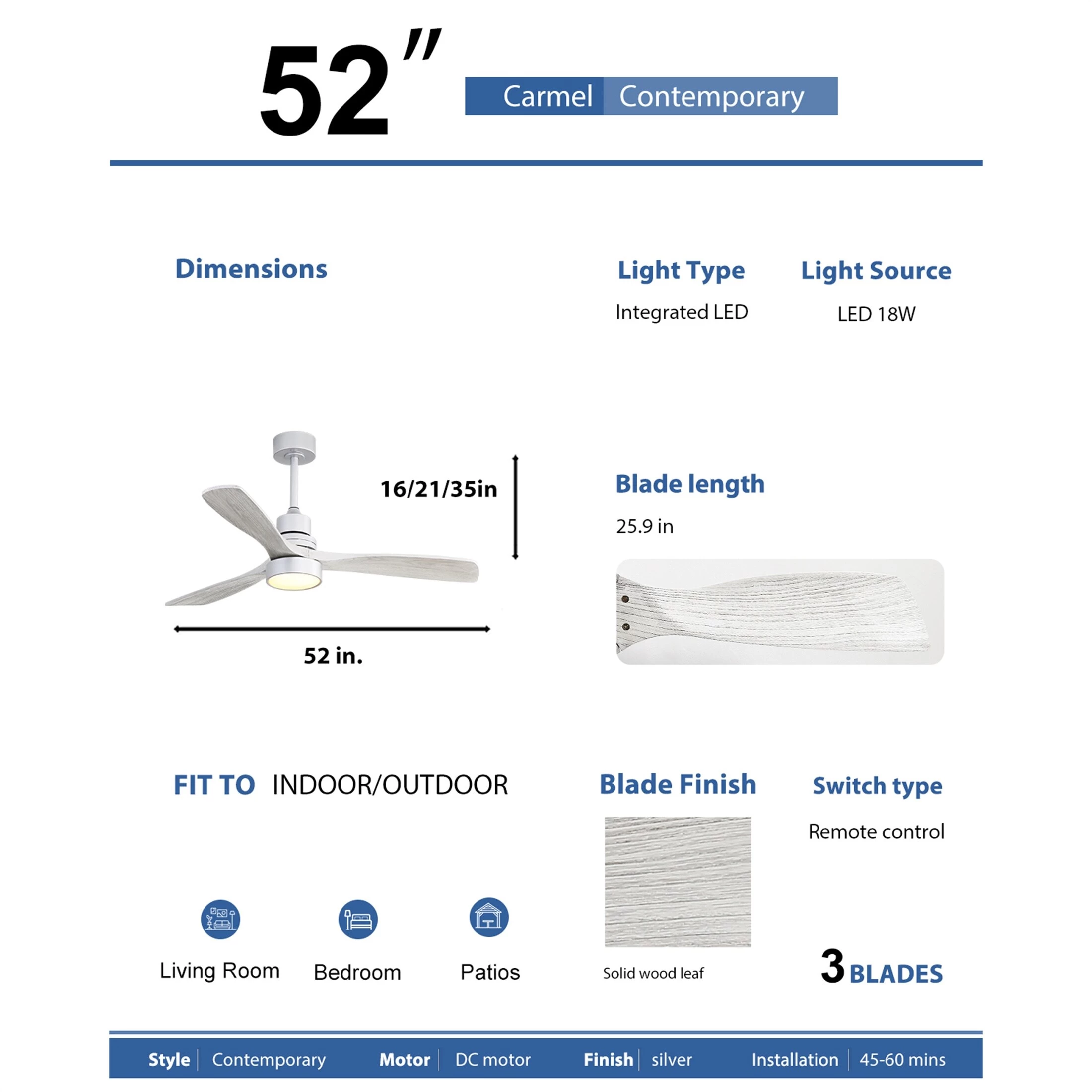 52 Inch Ceiling Fan Light With Remote Reversible DC Motor For Bedroom 10 52 Inch Ceiling Fan Light With Remote Reversible DC Motor For Bedroom - Image 8