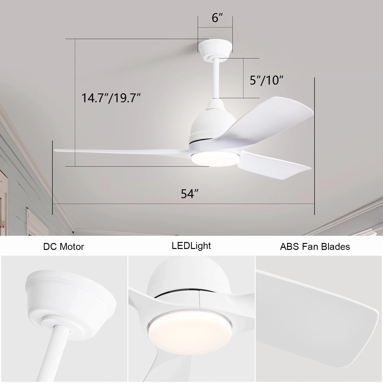 54" Smart Ceiling Fan With Light Kit, Remote&Phone App Control-Modern,Casual For Living Room,Bedroom - 54 Inch 8 54" Smart Ceiling Fan With Light Kit, Remote&Phone App Control-Modern,Casual For Living Room,Bedroom - 54 Inch - Image 6