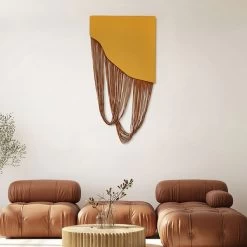 3D Modern Yellow Geometric Abstract Wood & PU Leather Wall Decor Art Living Room Bedroom