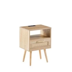 Rattan End Table With Power Outlet & USB Ports , Modern Nightstand With Drawer And Solid Wood Legs, Side Table For Living Roon, Bedroom,natural Natural 14 Rattan End Table With Power Outlet & USB Ports , Modern Nightstand With Drawer And Solid Wood Legs, Side Table For Living Roon, Bedroom,natural Natural -Bedroom Furniture Shop 54dad271ede34a2e9ff18c88e0160e1d
