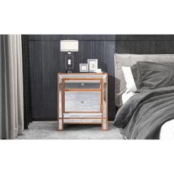 Modern Mirrored Nightstand With 2 Storage Cabinets For Living Room/Bedroom, Crystal Knobs, Silver -Bedroom Furniture Shop 555ca78133e24a31a0664be49a7eb99c