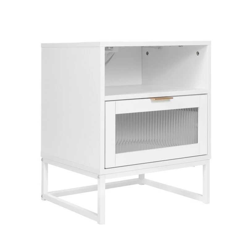 Nightstand With LED Lights / Drawer, White Bedside Table For Bedroom White 9 Nightstand With LED Lights / Drawer, White Bedside Table For Bedroom White - Image 7