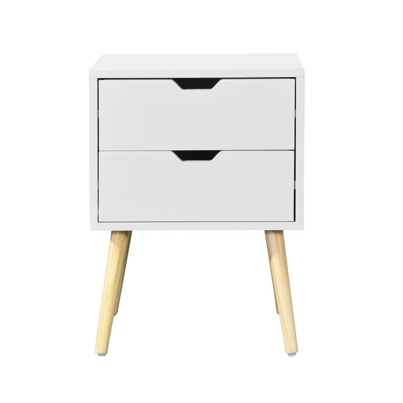 Side Table With 2 Drawer And Rubber Wood Legs, Mid-Century Modern Storage Cabinet For Bedroom Living Room Furniture, White White 6 Side Table With 2 Drawer And Rubber Wood Legs, Mid-Century Modern Storage Cabinet For Bedroom Living Room Furniture, White White - Image 4