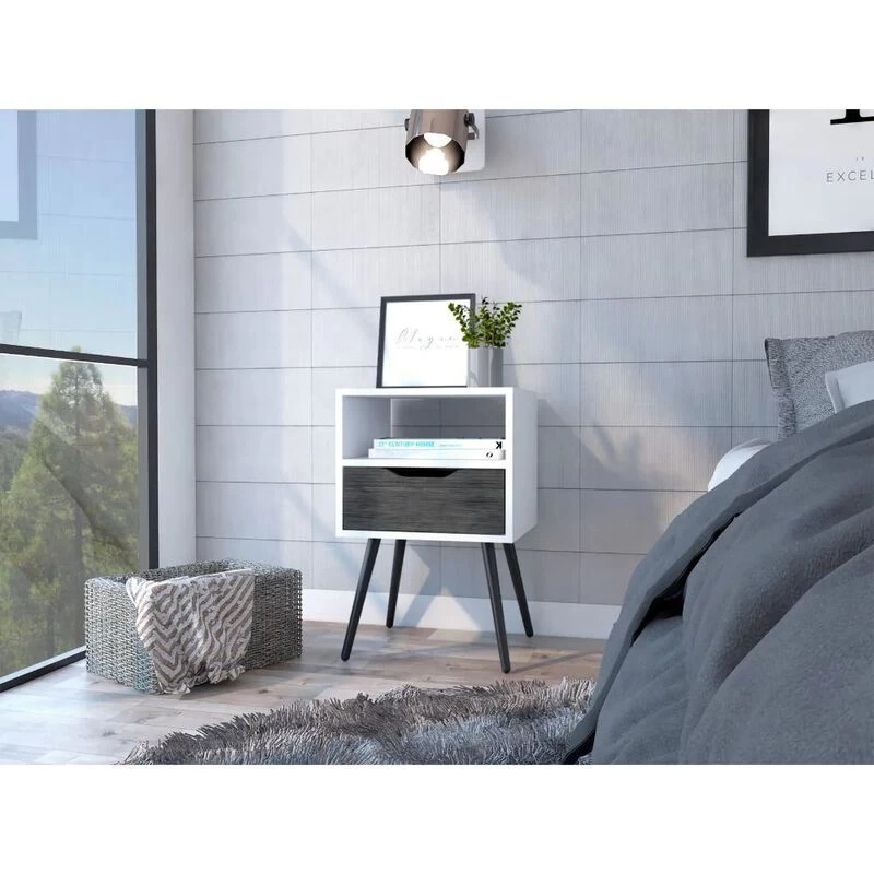 Homezia Modern Smokey Oak And White Bedroom Nightstand 4 Homezia Modern Smokey Oak And White Bedroom Nightstand - Image 2
