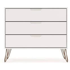QuikFurn Modern Scandinavian Style Bedroom 3-Drawer Dresser In White Wood Finish White