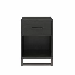 QuikFurn Modern 1-Drawer Bedroom Nightstand In Rustic Black Wood Finish With Metal Legs Black -Bedroom Furniture Shop 5dbf9dcf42bb4a2b94688c32a404f2c1